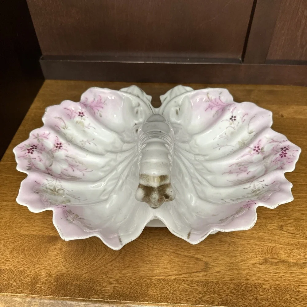 Antique Victorian Porcelain Lobster Plate Bowl Dish Pink & Gold Vintage